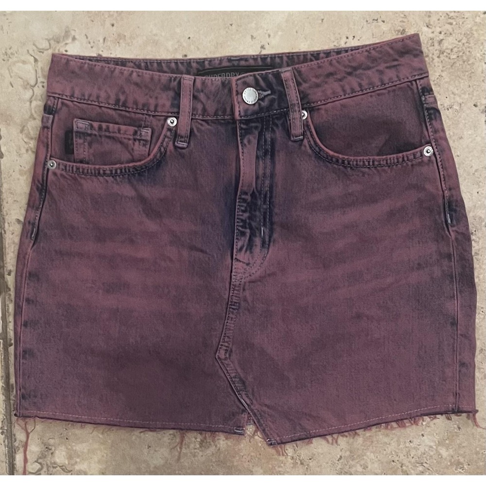 Superdry Skirt Womens 28 Denim Mini Frayed Raw Hem Marble Vintage‎ Style NWT
